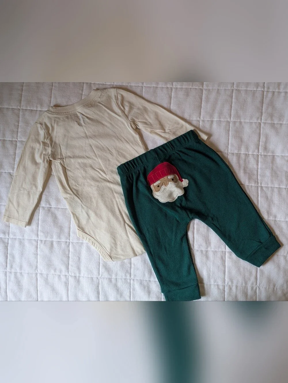 Carter's Green & Cream Holiday Bodysuit with Festive Stitching - First Christmas